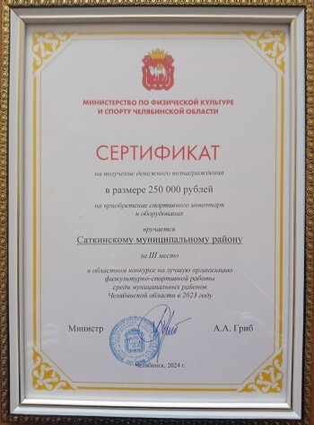 Награды и денежный сертификат: спортивные достижения Саткинского района отметили в Минспорте 
